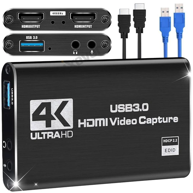 Main image of 4K Audio Video Capture Card, USB 3.0 HDMI Video Capture Device 4K HDMI Loop-Out, 1080P 60FPS/2K 30FPS For Game Recording, Live Streaming Works for PS5/Switch/Camera/PC/OBS(Black)