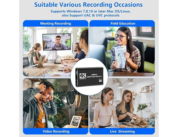 Alt view image 3 of 7 - 4K Audio Video Capture Card, USB 3.0 HDMI Video Capture Device 4K HDMI Loop-Out, 1080P 60FPS/2K 30FPS For Game Recording, Live Streaming Works for PS5/Switch/Camera/PC/OBS(Black)