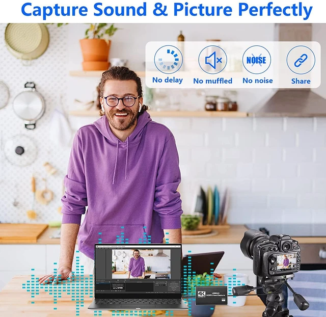 Alt view image 7 of 7 - 4K Audio Video Capture Card, USB 3.0 HDMI Video Capture Device, Full HD 1080P for Game Recording, Live Streaming Broadcasting