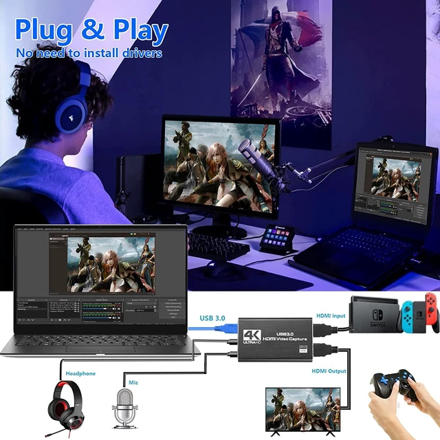 Alt view image 4 of 7 - 4K Audio Video Capture Card, USB 3.0 HDMI Video Capture Device, Full HD 1080P for Game Recording, Live Streaming Broadcasting