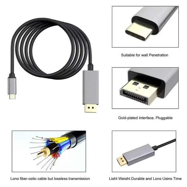 Alt view image 7 of 7 - Hannord USB C to DisplayPort 1.4 Cable (Support 8K@60Hz, 4K@144Hz, 2K@240Hz) Thunderbolt 3/4 Type C to DP Cord Compatible with MacBook, Mac mini, XPS, iPad, iPhone 15/16 6.6 ft.