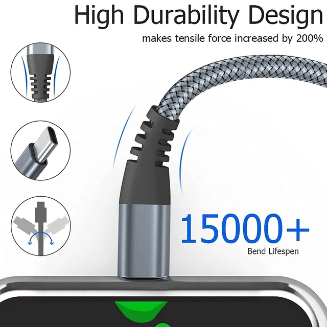 Alt view image 4 of 7 - USB C to USB C Cable 10ft 60W, 3Pack USB C Cable, PD Type C Charging Cable Fast Charging Compatible with MacBook Pro 2020, iPad Pro, iPad Air 4, Galaxy S20, Switch, Pixel, LG and Other USB C Charger
