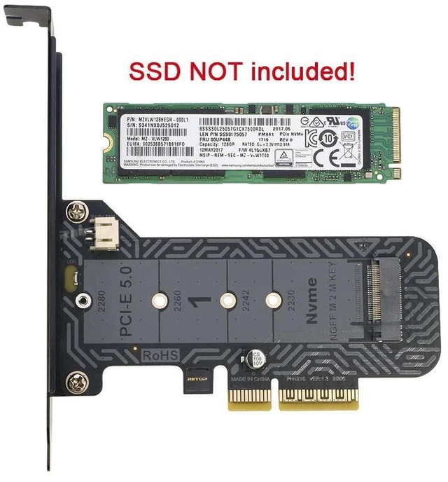 Alt view image 3 of 6 - M Key M.2 PCIe NGFF SSD to PCI-e Express 5.0 x4 Adapter Card Controller with Heatsink for 2230 2242 2260 2280 mm M Key M.2 PCIe Based AHCI NVMe SSD