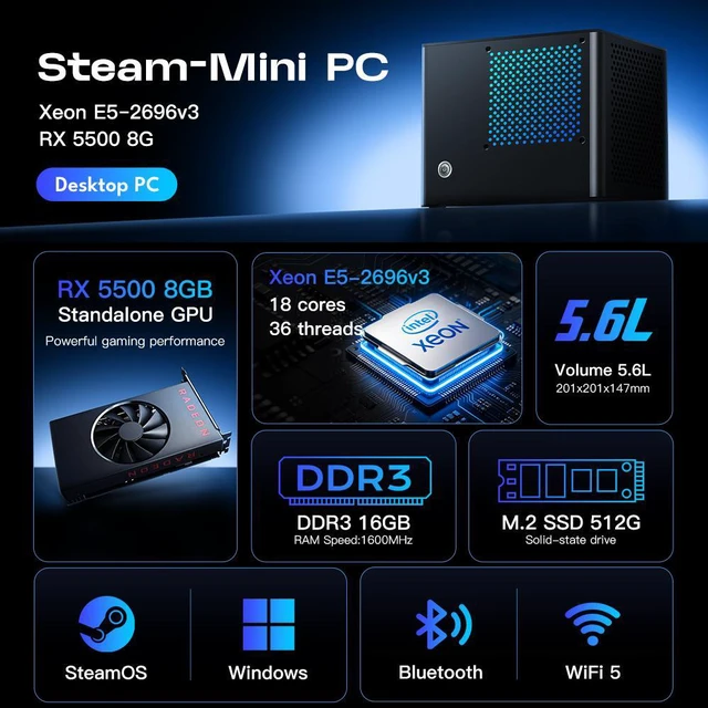 Alt view image 3 of 7 - RMATAAI SFF Gaming PC, Xeon E5-2696 v3, 16GB DDR3 RAM, 512GB M.2 SSD, RX 5500 8GB, 18-Core CPU, Ultra SFF Gaming Desktop for Streaming