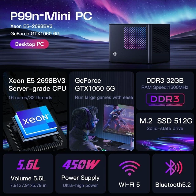 Alt view image 3 of 7 - RMATAAI SFF Gaming PC, Xeon E5-2698 v3, 32GB DDR3 RAM, 512GB M.2 SSD, GTX 1060 6GB, Ultra SFF Gaming Desktop for Streaming