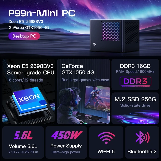 Alt view image 3 of 7 - RMATAAI SFF Gaming PC, Xeon E5-2698 v3, 16GB DDR3 RAM, 256GB M.2 SSD, GTX 1050 4GB, Ultra SFF Gaming Desktop