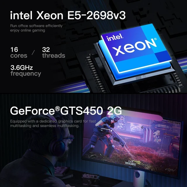 Alt view image 3 of 6 - RMATAAI SFF Mini PC, Xeon E5-2698 v3, GT 450, 16GB DDR3 RAM, 256GB M.2 SSD, Ultra Small Form Factor Desktop for Office Home Media Streaming