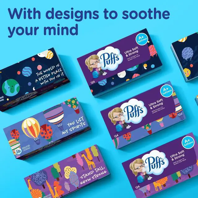 Alt view image 6 of 7 - Puffs Ultra Soft Facial Tissues, Back-to-School Exclusive, 4 Rectangle Boxes, 124 Facial Tissues Per Box