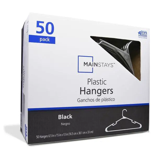 Alt view image 2 of 7 - Mainstays Black Plastic Clothes Hangers, 50-Count, Lightweight and Durable