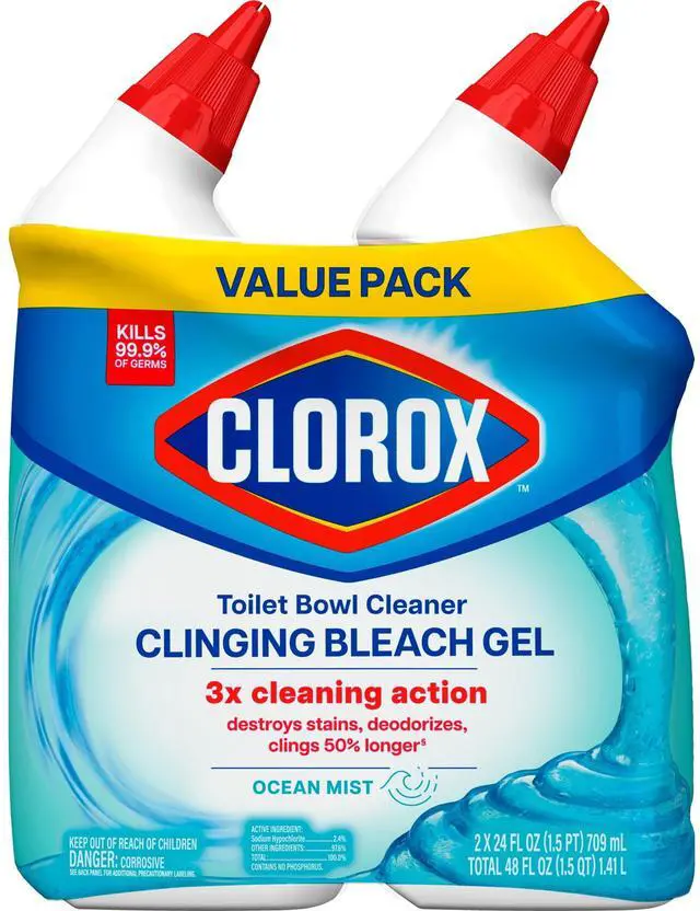 Main image of Clorox Toilet Bowl Cleaner Clinging Bleach Gel, Ocean Mist, 24 fl oz, 2 Pack