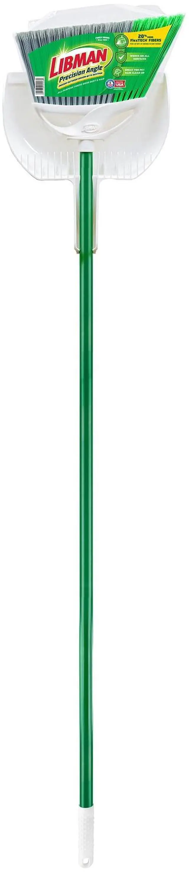 Alt view image 6 of 6 - Libman Precision Angle Broom With Dustpan, Green White, Recycled Plastic Fibers