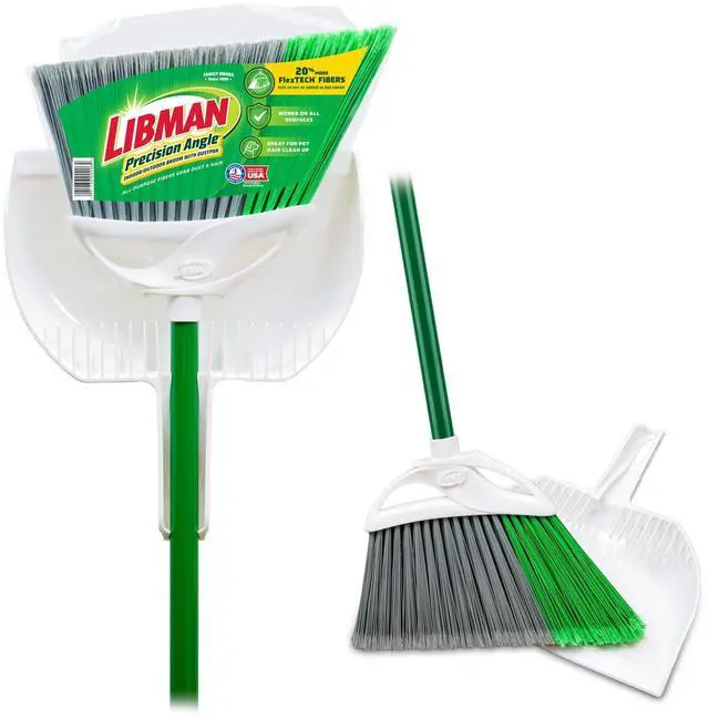 Alt view image 5 of 6 - Libman Precision Angle Broom With Dustpan, Green White, Recycled Plastic Fibers