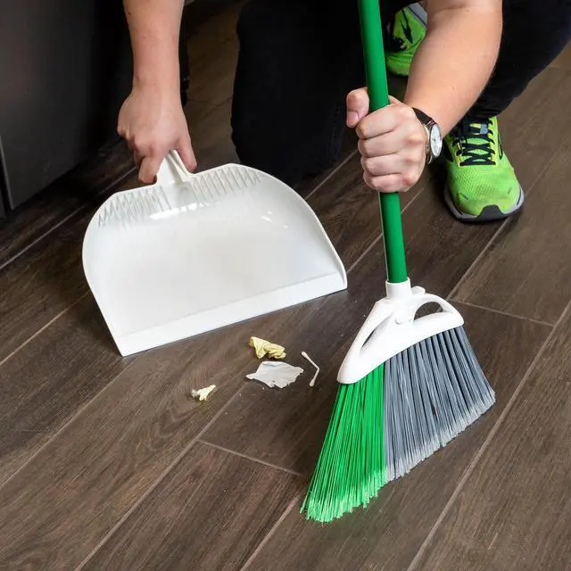 Alt view image 4 of 6 - Libman Precision Angle Broom With Dustpan, Green White, Recycled Plastic Fibers