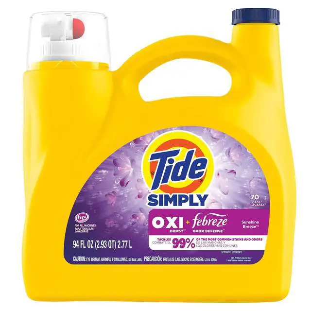 Alt view image 2 of 4 - Tide Simply Laundry Detergent Liquid, Oxi Boost + Febreze Odor Defense, Sunny Breeze Scent, 94 fl oz, 70 Loads