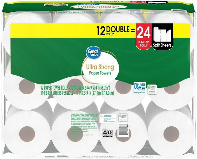 Alt view image 6 of 6 - Great Value Ultra Strong Paper Towels, White, 12 Double Rolls, 1320 Sheets
