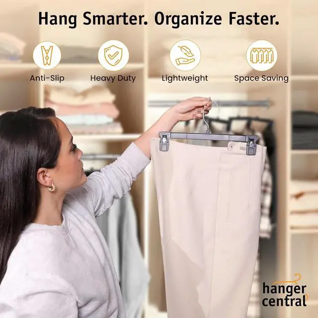 Alt view image 2 of 4 - Hanger Central 10 Pack Black Plastic Pants Hangers with Clips 12 inch
