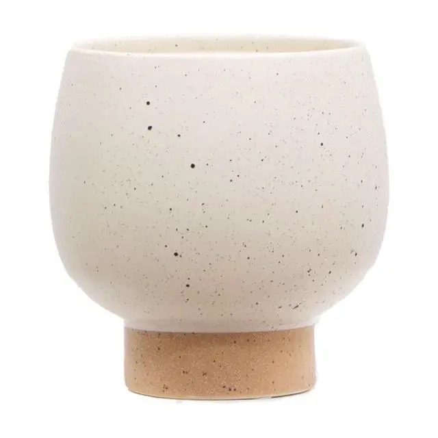 Alt view image 5 of 6 - Mainstays 5.5 in Cream Speckle Ceramic Indoor Planter with Tan Base