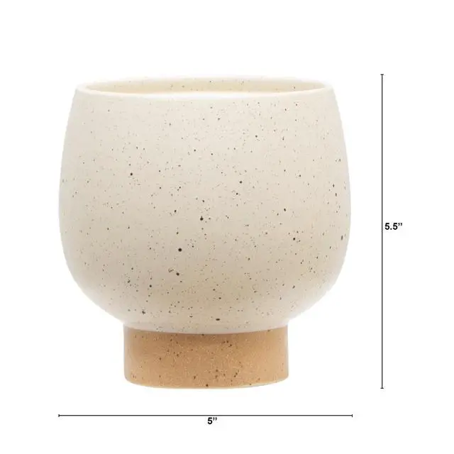 Alt view image 3 of 6 - Mainstays 5.5 in Cream Speckle Ceramic Indoor Planter with Tan Base