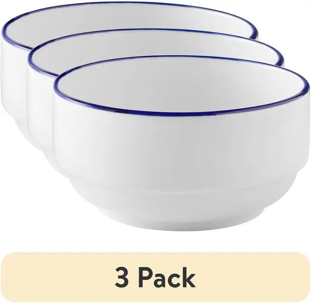 Main image of (3 pack) Mainstays Blue Rim Stoneware Bowl