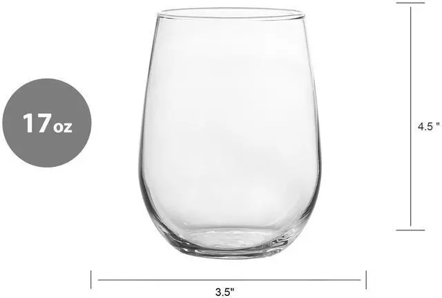 Alt view image 3 of 5 - (4 pack) Mainstays Clear Stemless Wine Glass Set, 17 oz