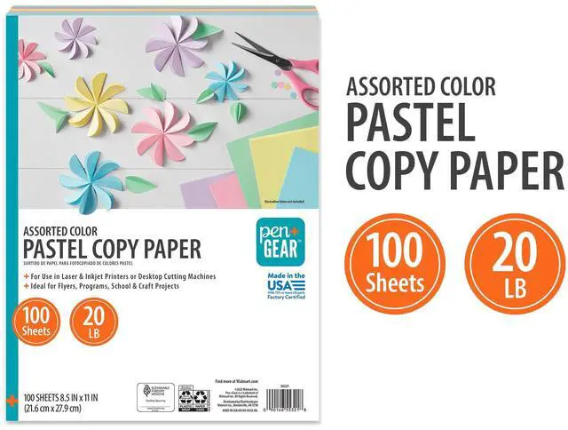 Main image of Pen+Gear Assorted Pastel Copy Paper, 8.5" x 11", 20 lb, 100 Sheets