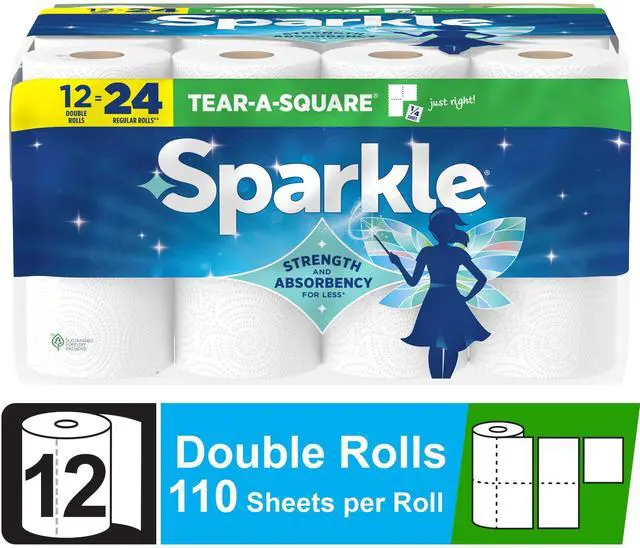 Main image of Sparkle Tear-A-Square Paper Towels, 12 Double Rolls, 110 Sheets per Roll