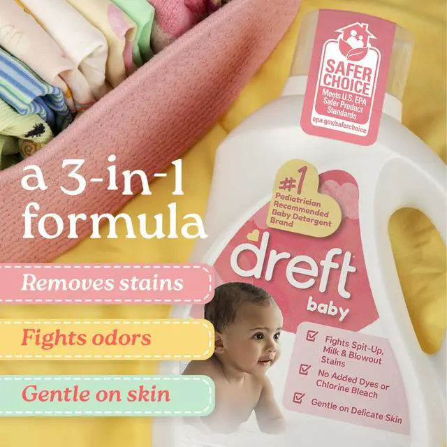Alt view image 5 of 7 - Dreft Liquid Laundry Detergent for Babies, Tackles 100% of Common Baby Stains, 84 fl oz, 64 Loads