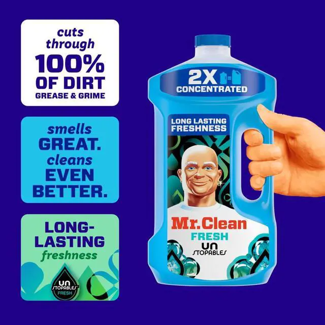 Alt view image 2 of 7 - Mr. Clean 2X Concentrated Multi Surface, All Purpose Cleaner with Unstopables Fresh Scent, 64 fl oz