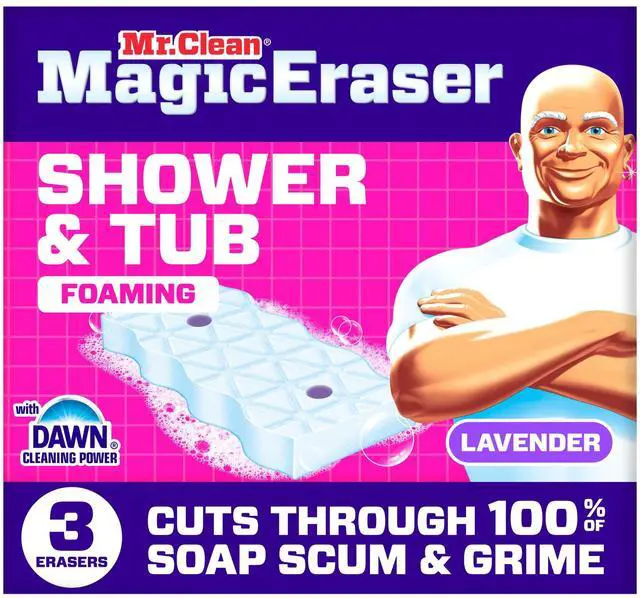Main image of Mr. Clean Magic Eraser Sponge, Shower & Tub Cleaner, Lavender, 3 Count