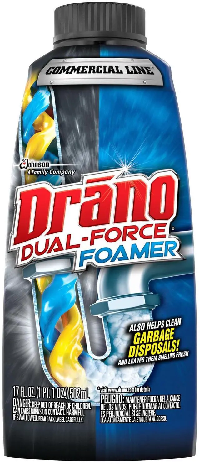 Main image of Drano Dual-Force Foamer, Hair and Drain Clog Remover, Commercial Line, 17 fl oz