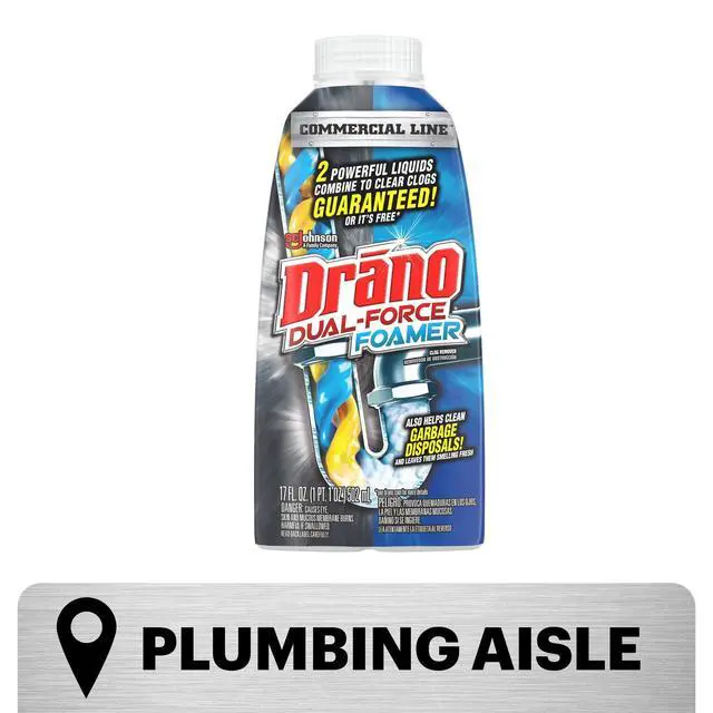 Alt view image 3 of 7 - Drano Dual-Force Foamer, Hair and Drain Clog Remover, Commercial Line, 17 fl oz
