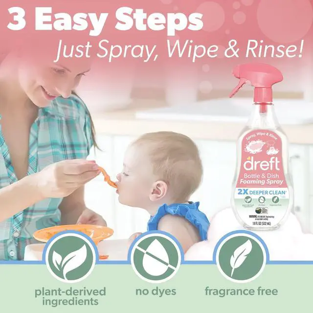 Alt view image 5 of 7 - Dreft Foaming Baby Bottle and Dish Cleaning Spray, Plant-Derived Formula, 18 Fl Oz