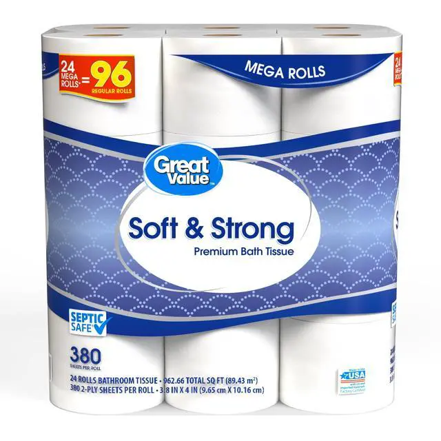 Alt view image 2 of 6 - Great Value Soft & Strong Premium Toilet Paper, 24 Mega Rolls, 380 Sheets per Roll