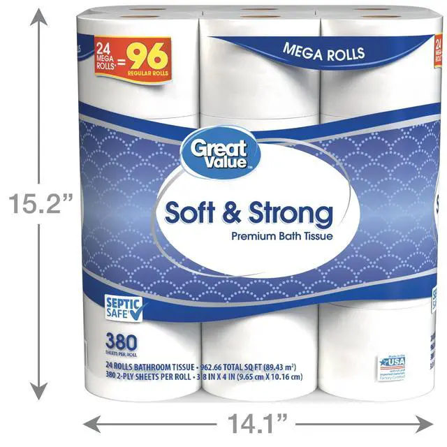 Alt view image 6 of 6 - Great Value Soft & Strong Premium Toilet Paper, 24 Mega Rolls, 380 Sheets per Roll