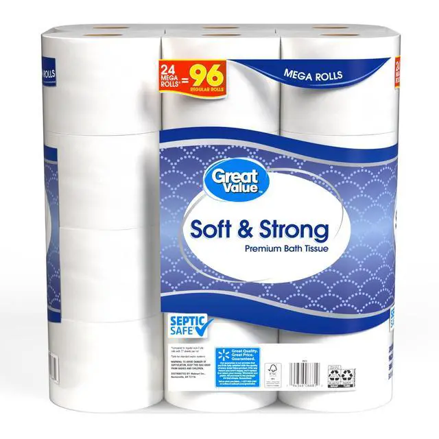Alt view image 4 of 6 - Great Value Soft & Strong Premium Toilet Paper, 24 Mega Rolls, 380 Sheets per Roll