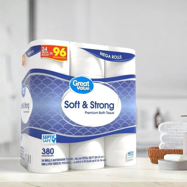 Alt view image 3 of 6 - Great Value Soft & Strong Premium Toilet Paper, 24 Mega Rolls, 380 Sheets per Roll