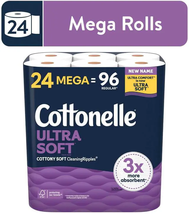 Main image of Cottonelle Ultra Soft Toilet Paper, Strong Toilet Tissue, 24 Mega Rolls