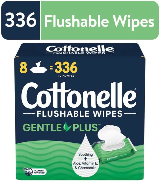Main image of Cottonelle Gentle Plus Flushable Wet Wipes, 8 Flip-Top Packs