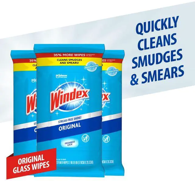 Main image of Windex Glass Window and Surface Pre-Moistened Wipes, Original, 38 Wipes, 3 Count Pack (114 Wipes Total)