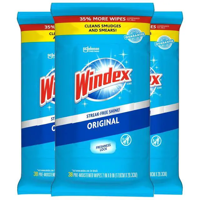 Alt view image 2 of 7 - Windex Glass Window and Surface Pre-Moistened Wipes, Original, 38 Wipes, 3 Count Pack (114 Wipes Total)