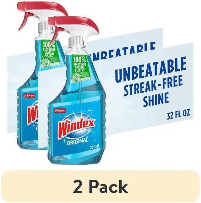 Main image of (2 pack) Windex Glass, Window, and Mirror Cleaner, Original Blue, Spray Bottle, 32 fl oz.