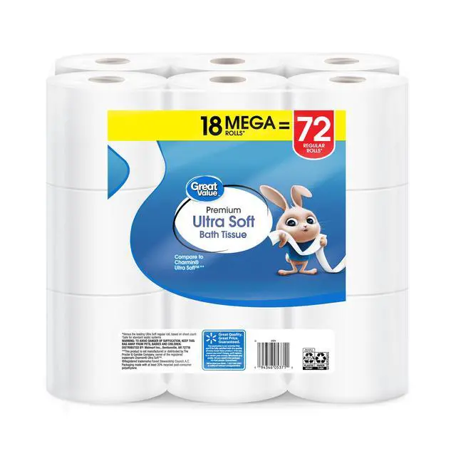 Alt view image 2 of 5 - Great Value Ultra Soft Toilet Paper, 18 Mega Rolls, Compare to Charmin® Ultra Soft