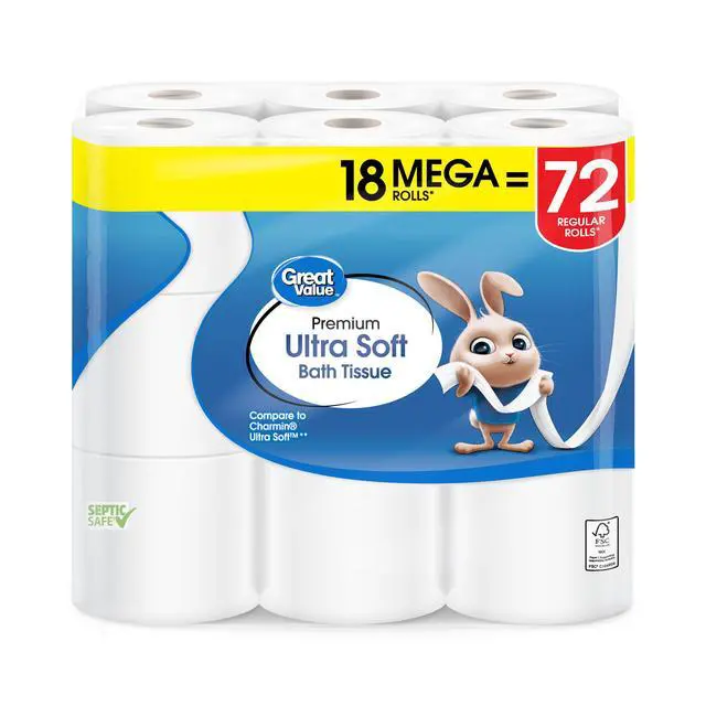 Alt view image 4 of 5 - Great Value Ultra Soft Toilet Paper, 18 Mega Rolls, Compare to Charmin® Ultra Soft