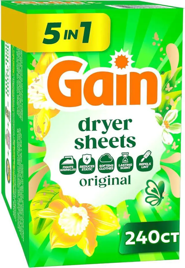 Alt view image 3 of 6 - Gain, Laundry Dryer Sheets, Fabric Softener Wrinkle Reducing Anti Static Sheets, Original Scent, 240 Count (Packaging May Vary)