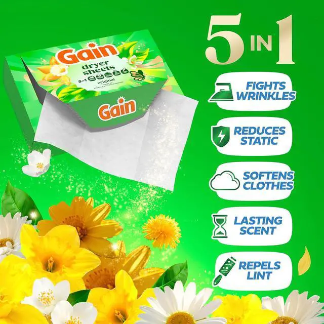 Alt view image 4 of 6 - Gain, Laundry Dryer Sheets, Fabric Softener Wrinkle Reducing Anti Static Sheets, Original Scent, 240 Count (Packaging May Vary)