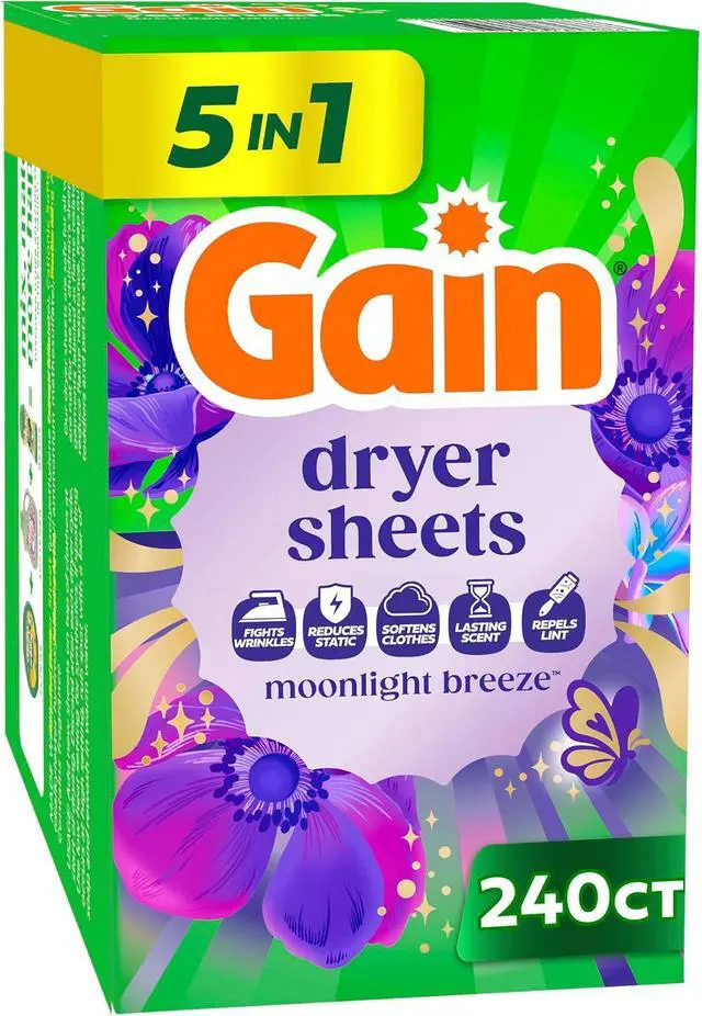 Alt view image 3 of 6 - Gain, Laundry Dryer Sheets, Fabric Softener Anti Static Sheets, Moonlight Breeze Scent, 240 Count (Packaging May Vary)