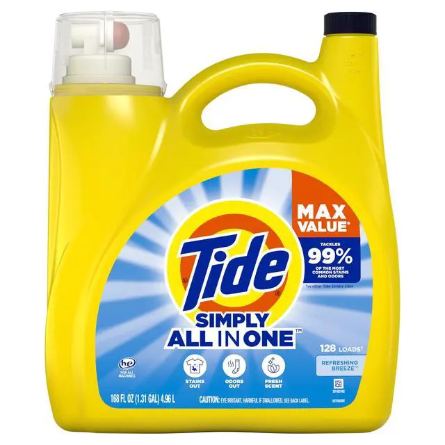 Alt view image 3 of 7 - Tide Simply All-In-One Liquid Laundry Detergent, Refreshing Breeze Scent, 128 Loads, 168fl oz