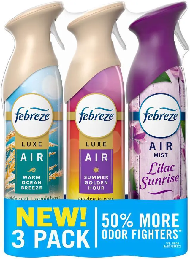 Main image of Febreze Air Mist 8.1oz (Pack of 3) Lilac Sunrise, Warm Ocean Breeze, Summer Golden Hour Variety Pack, Odor Fighting Room Spray