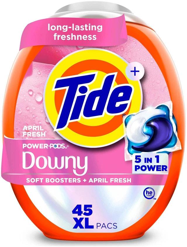 Main image of Tide Power PODs + Downy Laundry Detergent Pods 45 Count, Soft Boosters and April Fresh