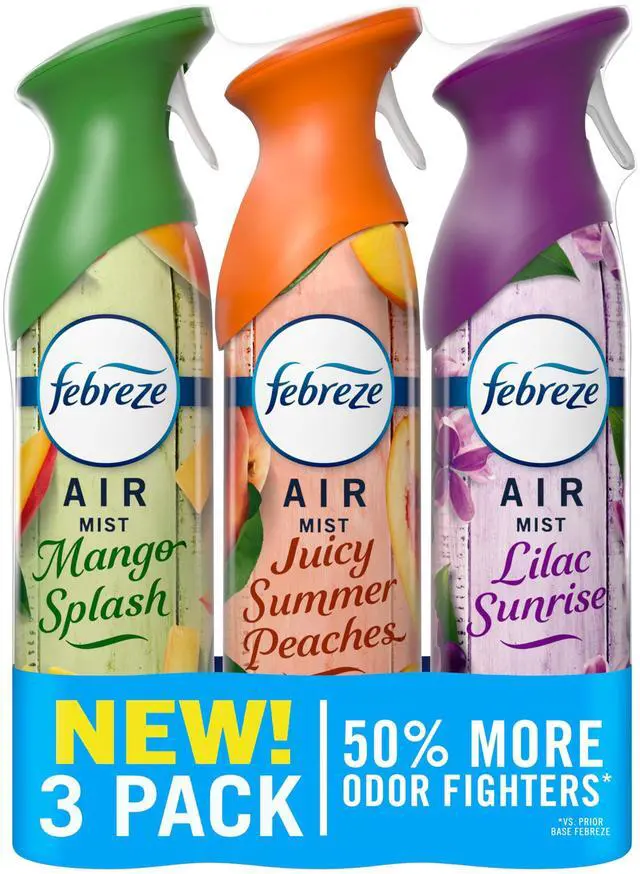Main image of Febreze Air Mist Odor Fighting Room Spray, Lilac Sunrise/Summer Peaches/Mango Splash Variety Pack, 8.1oz (Pack of 3)